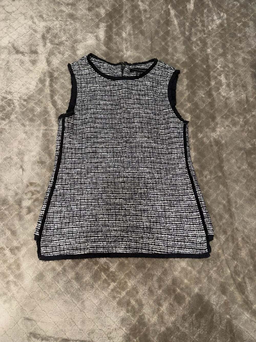 Banana Republic Sleeveless Black and White Tweed Fringe Trim Top